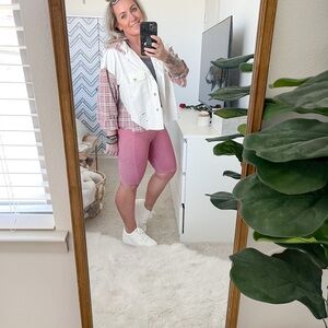 Dance & Marvel Pink Plaid and White Button-Up Shirt